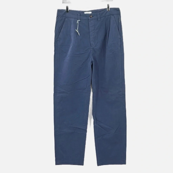 Amendi Gunnar Blue Organic Cotton Pleat Front Button Fly Pants - NWPT - Size 33 - Picture 1 of 11